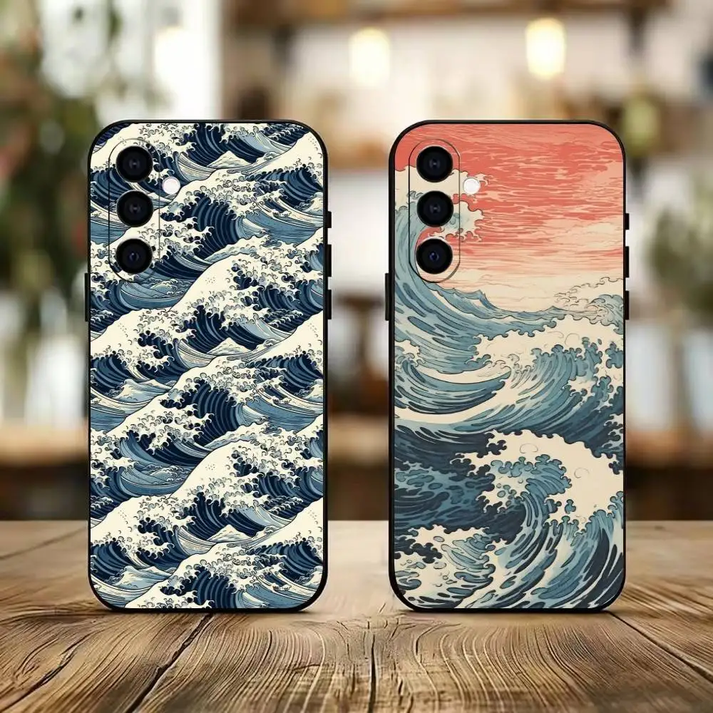 Фото Чехол для телефона U-kiyo-e Ocean Waves art, черный, силиконовый, мягкий, для Samsung Galaxy A73, A72, A71, A70, A53, A52, A51 №1