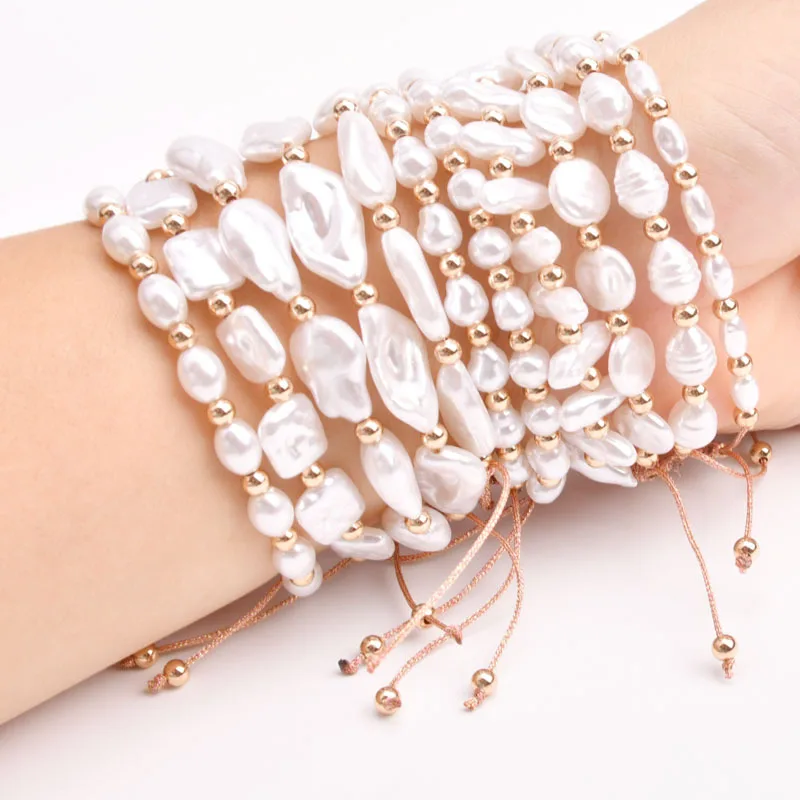

Freshwater Round Pearl Bracelet For Women Natural Pearl Gold Silk Wax Thread Bracelet Jewelry Girl Birthday Gift