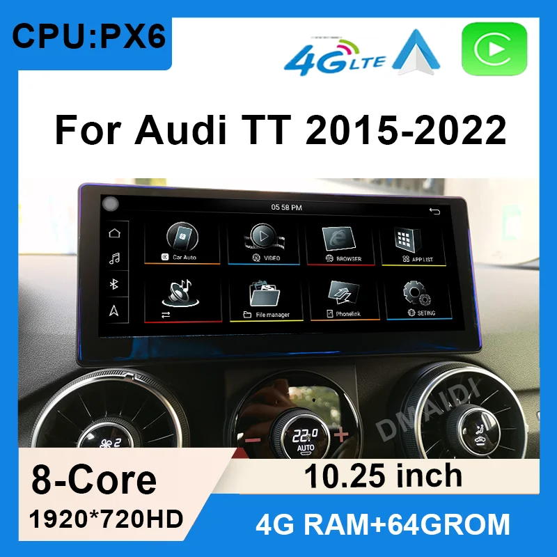 

For Audi TT 2015-2022 Android 10 4G+64G Car Radio player Multimedia Player GPS Navigation Stereo CarPlay Android Auto