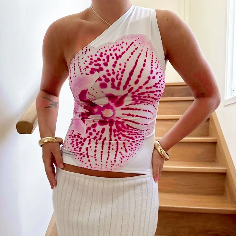 Женский топ с цветочным принтом повседневный облегающий Топ без рукавов