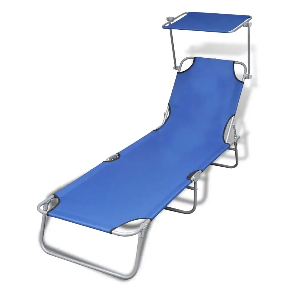 

Outdoor Patio Garden Folding Sun Lounger Lounge Chairs for Pool Outside Deck with Canopy Steel and Fabric Blue