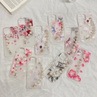 fresh ten kinds of flowers tie pearl bracelet phone case for iphone 13 12 11 xs xr x pro max mini 8 7 6 plus se shockproof cover
