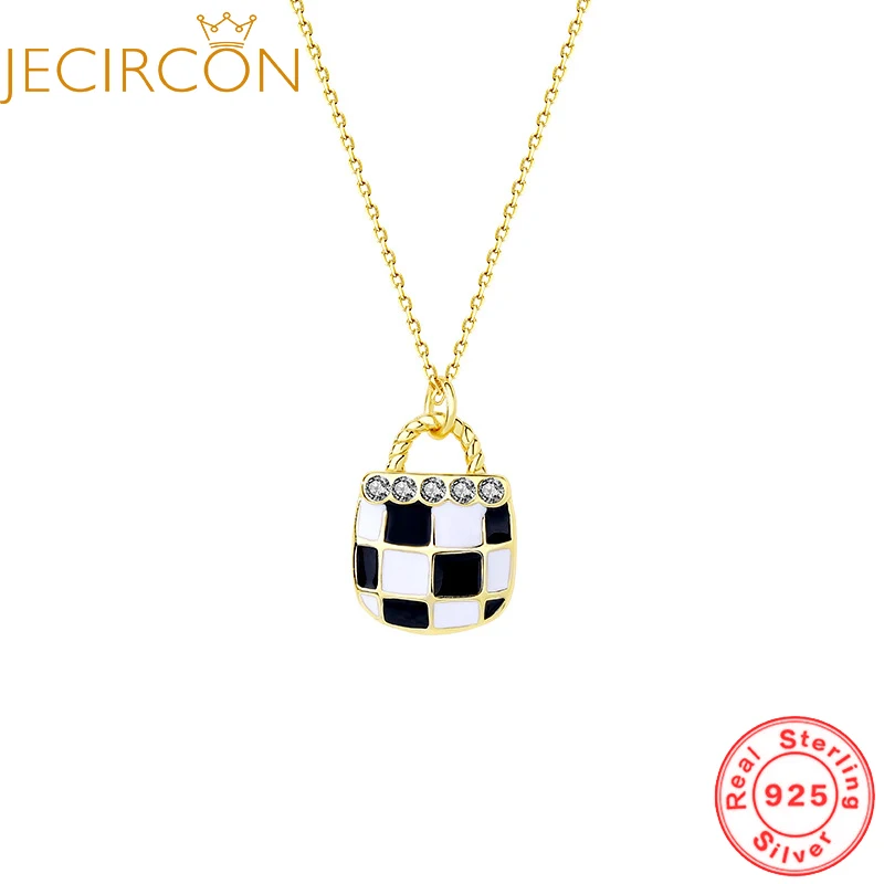 

JECIRCON Original Design 925 Sterling Silver Bag Checkerboard Necklace for Women Mini Zircon Fashion Gold Silver Fine Jewelry