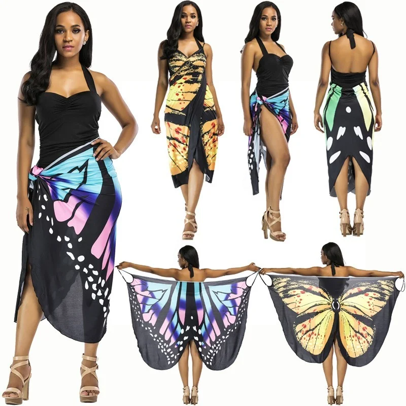 

13 Colors Wearable Beach Towel Sexy Shawl Beach Skirt Resort Dress Sling Print Dress Swim Butterfly Wrap Lady Sling Clothes Robe