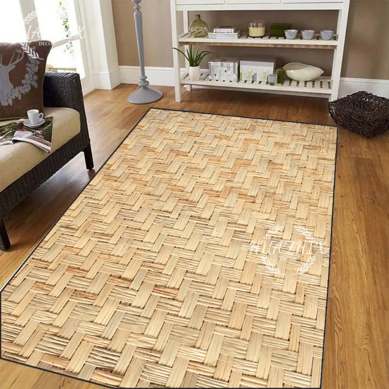 

3D Exquisite Wood Grain Rug New Fashion Bamboo Mat Pattern Home Carpets for Living Room Club Rugs Washable Flannel Floor Mat