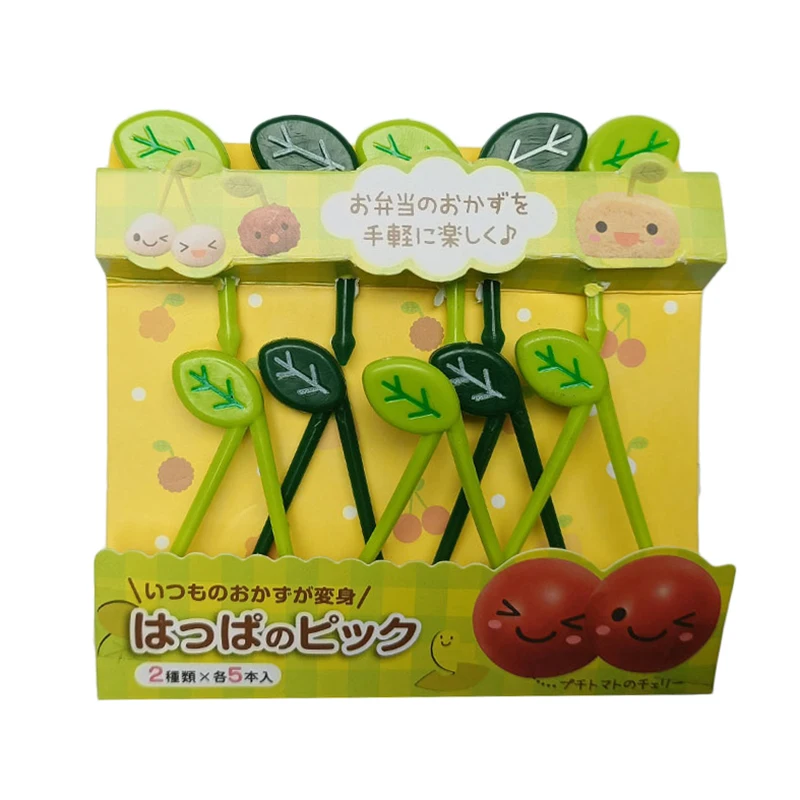 

10pcs/Set Mini Cartoon cute Toothpick Leaves Fruit Fork Picks Children Snack Cake Dessert Pick Bento Lunches Party Decoration