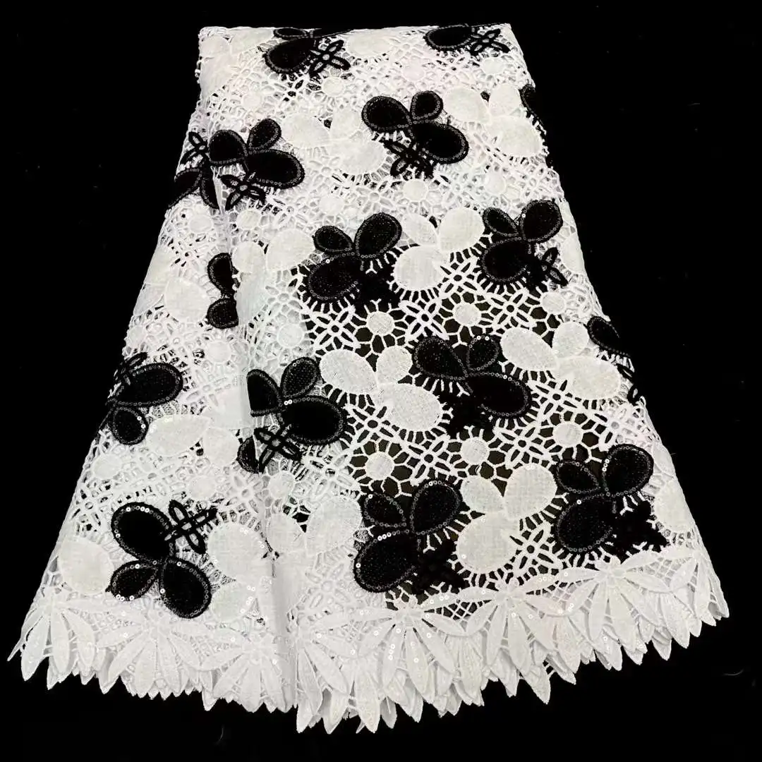 

Black+White French Sequins Tulle Milk Lace Fabric Embroidery Nigerian Mesh Lace Fabrics African Silk Lace Fabric For Wedding