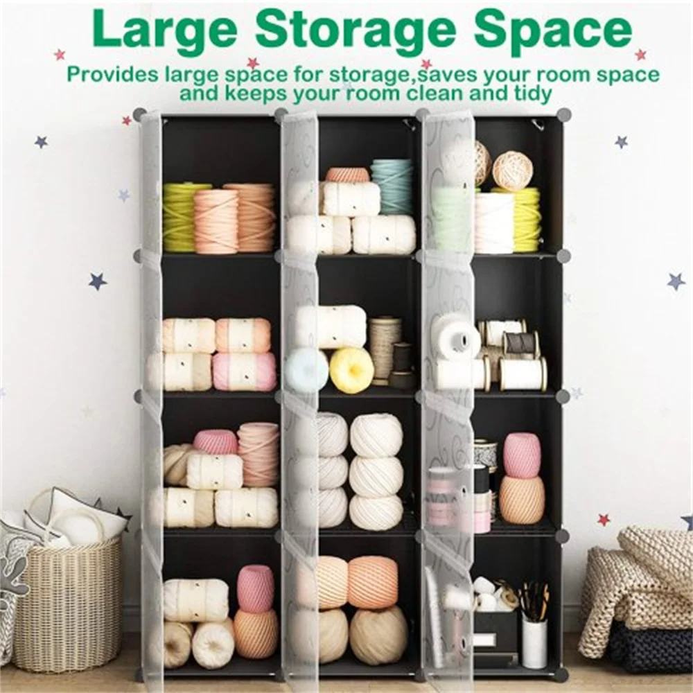 

Black Living Room Storage Cabinet, 12 Cubes of DIY Bookcase Organizer