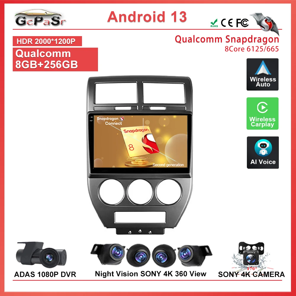 

Автомобильный плеер Qualcomm Snapdragon Android 13 для Jeep Compass MK Patriot 2006-2010, GPS, автомобильное радио, мультимедийная головка, навигация, телефон с DVD