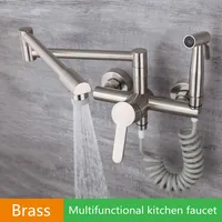 Folding Brass Kitchen Faucet Brushed Bidet Spray Wall Mount Hot Cold Mixer Tap Bathroom Mixer Crane Tap with Bidet Faucet