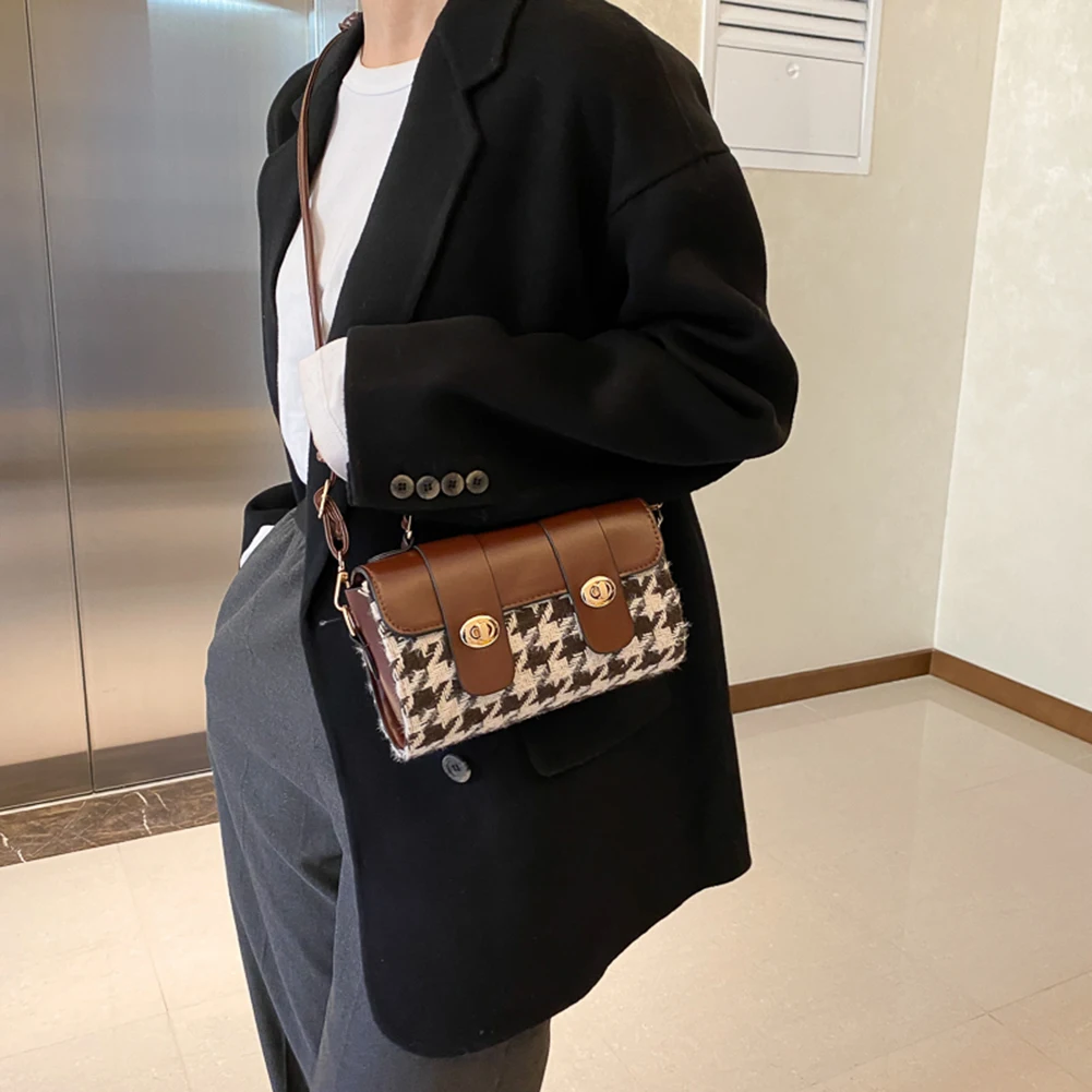 

Fashion Shoulder Messenger Bag Women Handbags Totes Bags PU Leather Casual Retro Houndstooth Bags Clutch Bag