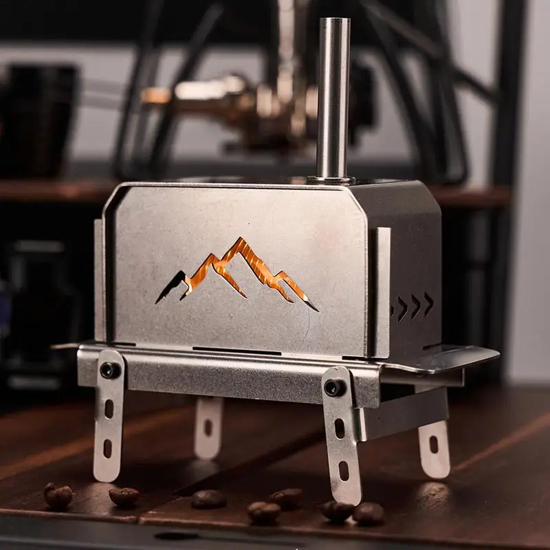 Camp Wood Stove Przenośna kuchenka do gotowania na drewnie Ozdoba stołowa ze stali nierdzewnej Dekoracyjna choinka i łoś Wystrój domu ogrzewania