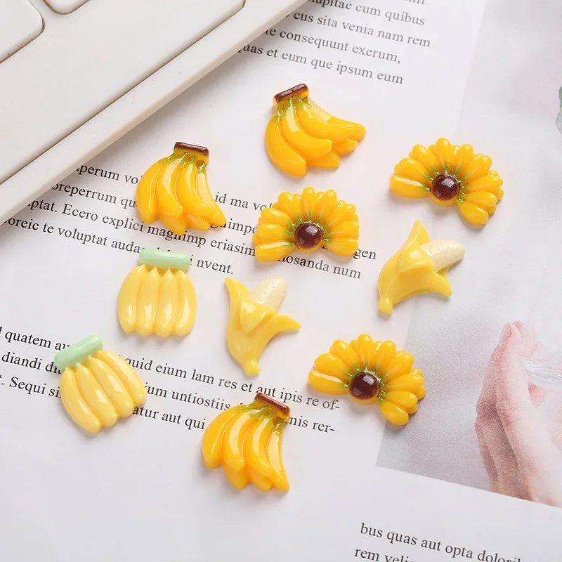10 шт., кавайные смолы, мини-подвески «сделай сам», банан с плоской задней частью, кабошон, миниатюрные аксессуары, миниатюрные плоские украшения для скрапбукинга