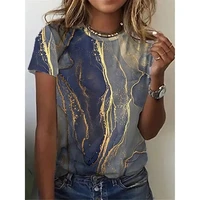 summer round neck womens color 3d printing t shirt short sleeved kawaii fashion floral t shirt casual loose clothing