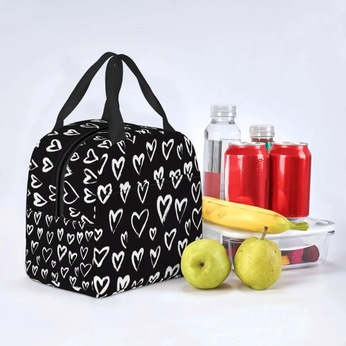 Hearts Ink Lunch Bag Waterproof Insulated Canvas Cooler Thermal Cold Food Picnic Travel Tote for Women Girl