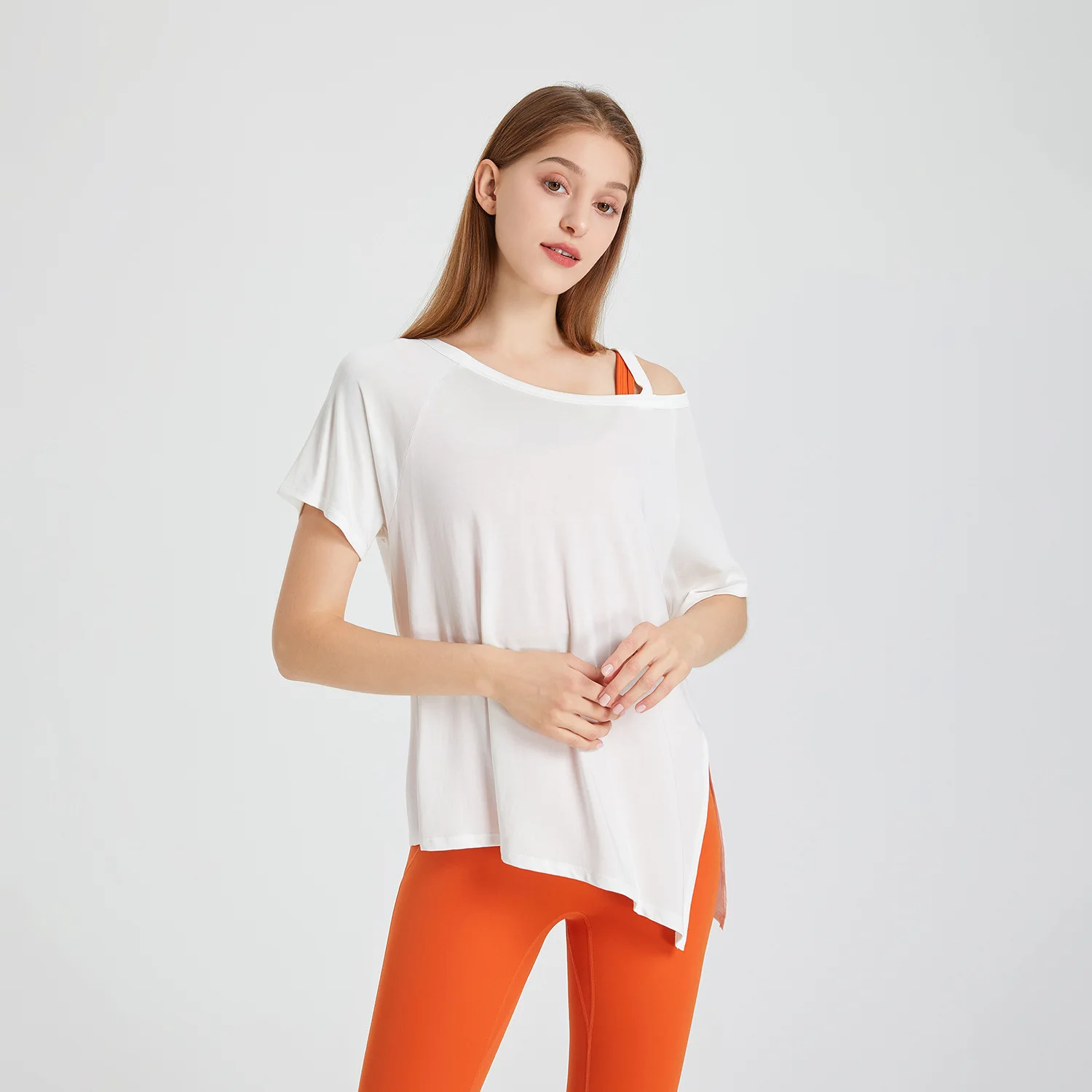 Summer Loose Yoga Shirts Women Off Shoulder Short Sleeve Running Sport T-shirts Elastic Breathable Gym Fitness Top Blouse Female