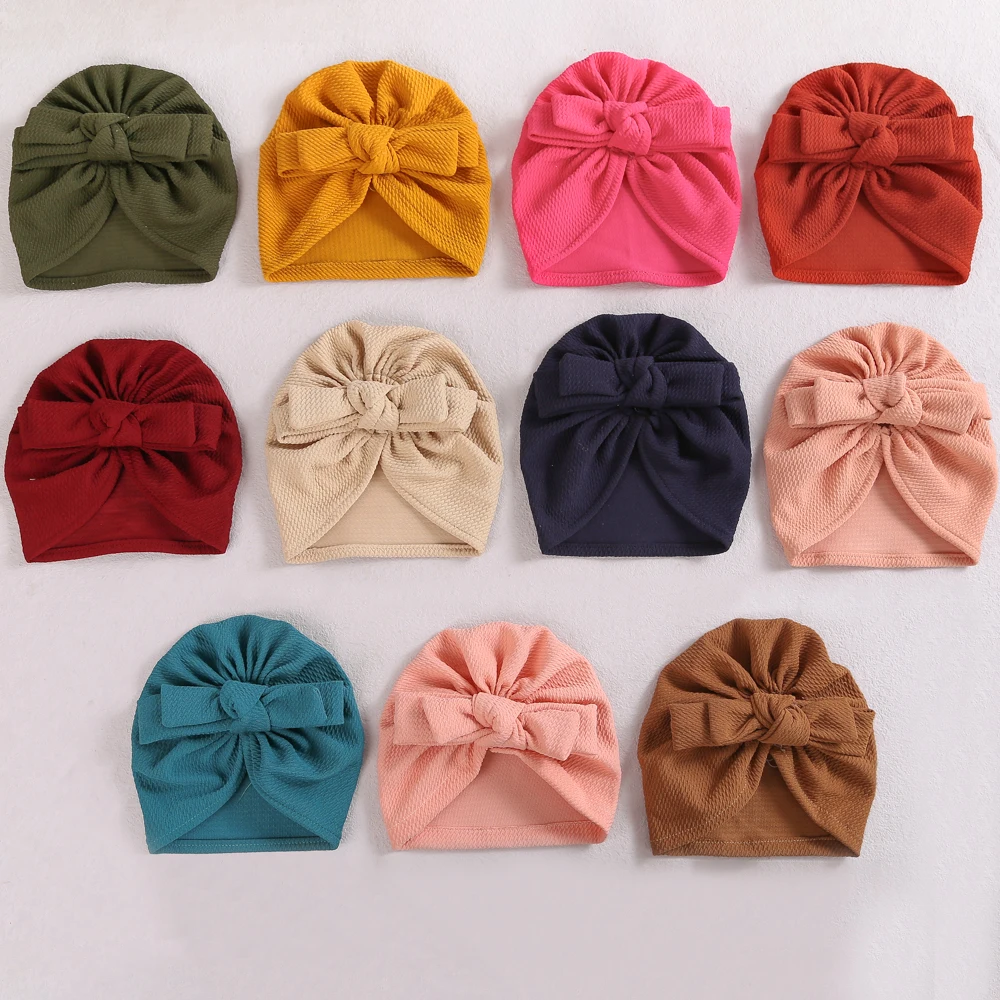 

22PC/lot Waffle Bowknot Baby Headwraps Newborn Turban Hat Soft Baby Girl Hat Turban Infant Toddler Baby Cap Bonnet Kids Headwear