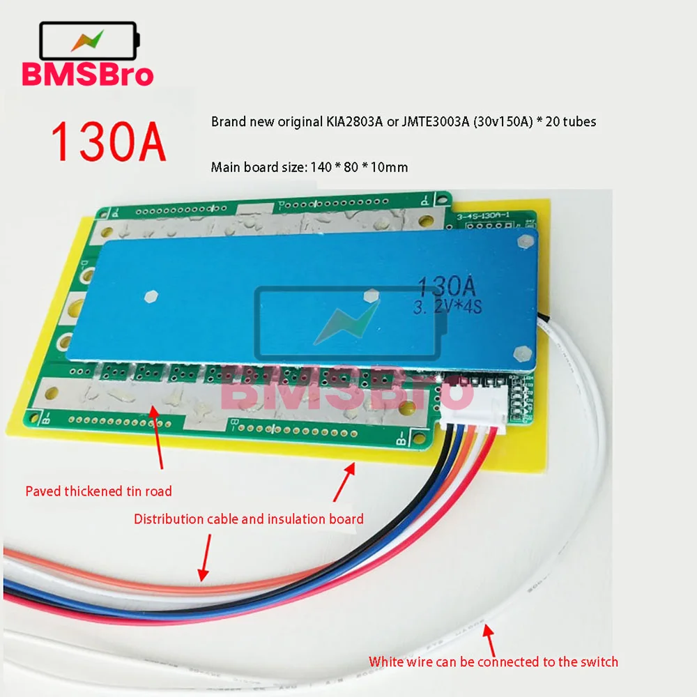 

BMS 4S 12.8V 130A Lifepo4 Battery Protection Board Battery Cell Packs Power Inverter for Car Motorcycle Ebike