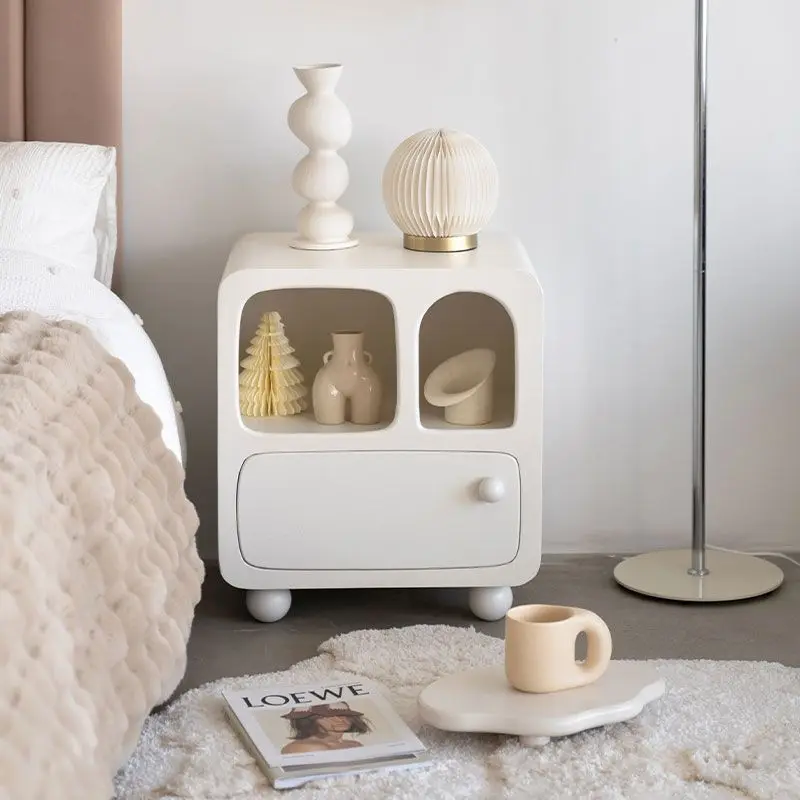 

Nordic cream style bedside table cave cute simple white drawer bedroom storage sideboard bedside table nightstand тумбочка