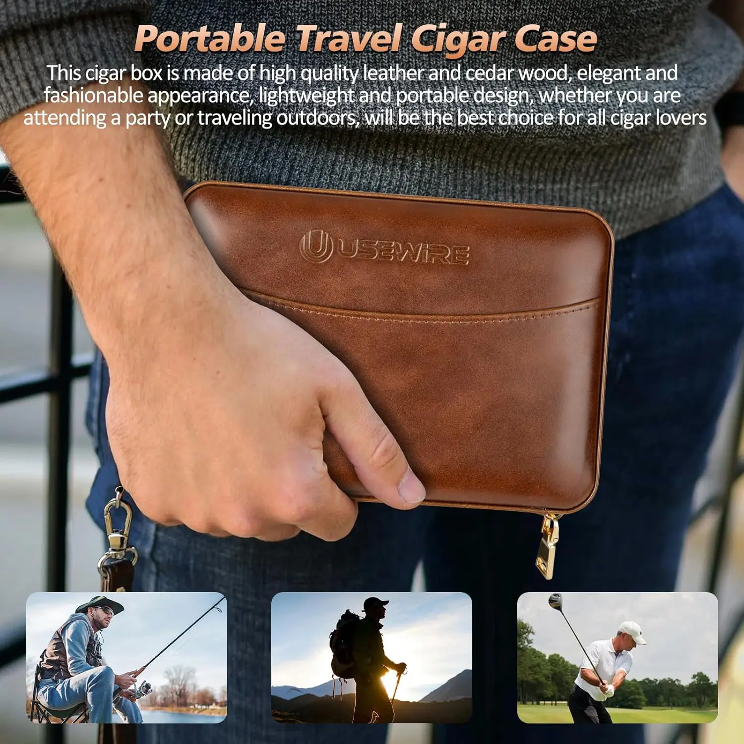 Кожаный хьюмидор для сигар с прикуривателем встроенным прямым резаком и