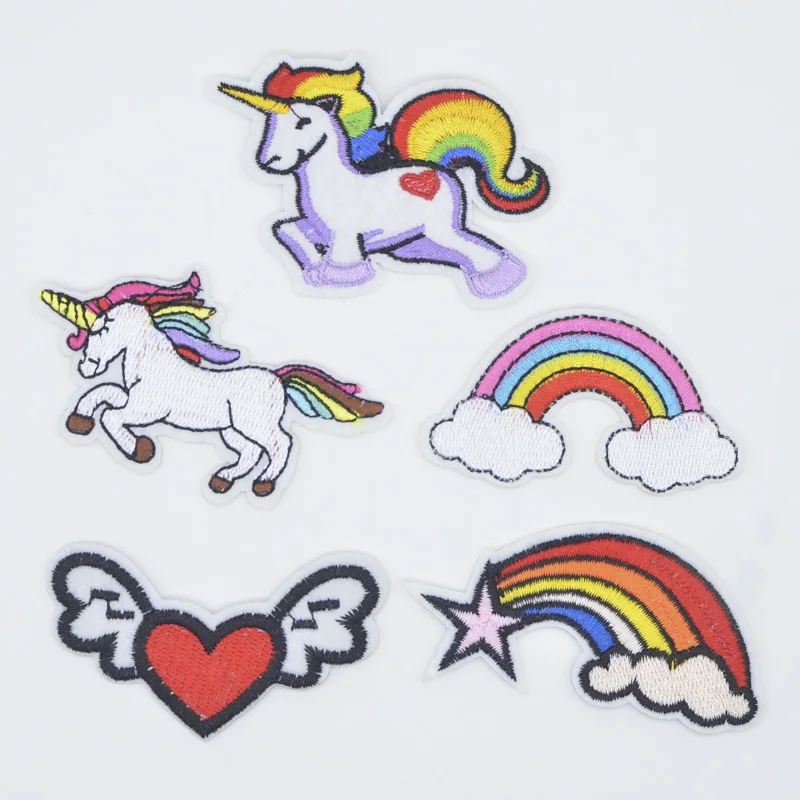 

10Pcs/lot Cartoon Rainbow Horse Heart Appliques Iron on Supplies for DIY Hat Clothes T-shirt Jeans Decor Patches Accessories