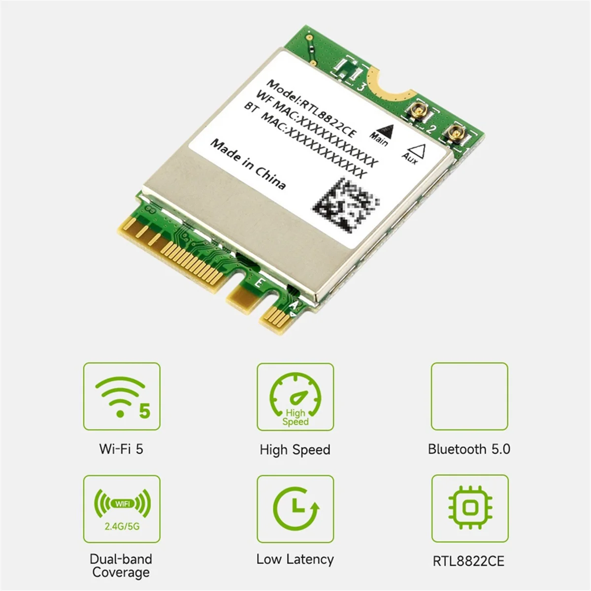 Фото FUFU RTL8822CE Беспроводная сетевая карта Двухдиапазонная 2,4G/5G M.2 A/E Key WiFi-карта Bluetooth 5.0 Поддержка ноутбука Win10/11 Linux №1