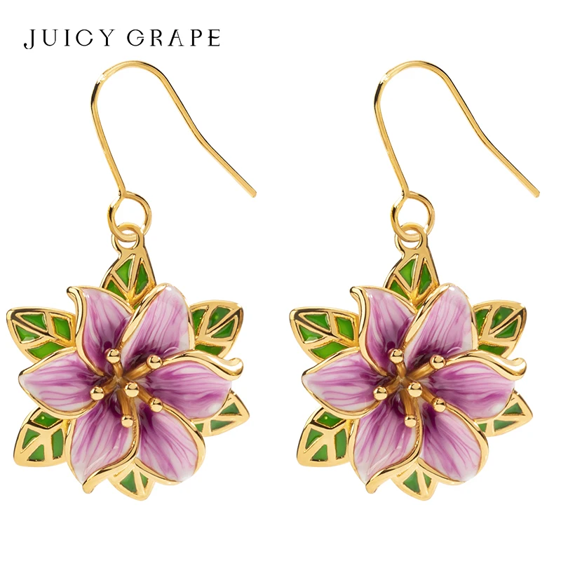 Сочный виноград 3D стереоскопические серьги-капли с цветком эшки серебро 925 пробы