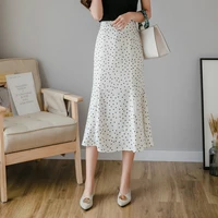 women elegant high waist ruffled polka dot printed midi long skirts spring summer female package hip ladies holiday slim skirts