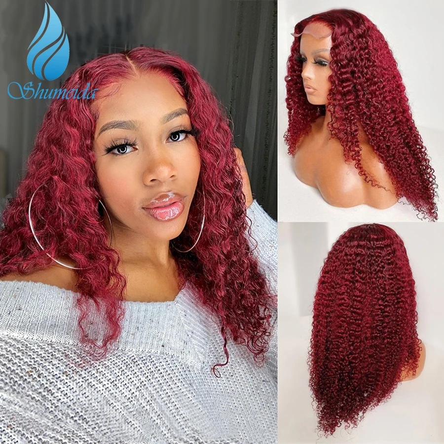 Парик Shumeida 13*6 человеческий красный цвет на сетке спереди с детскими волосами