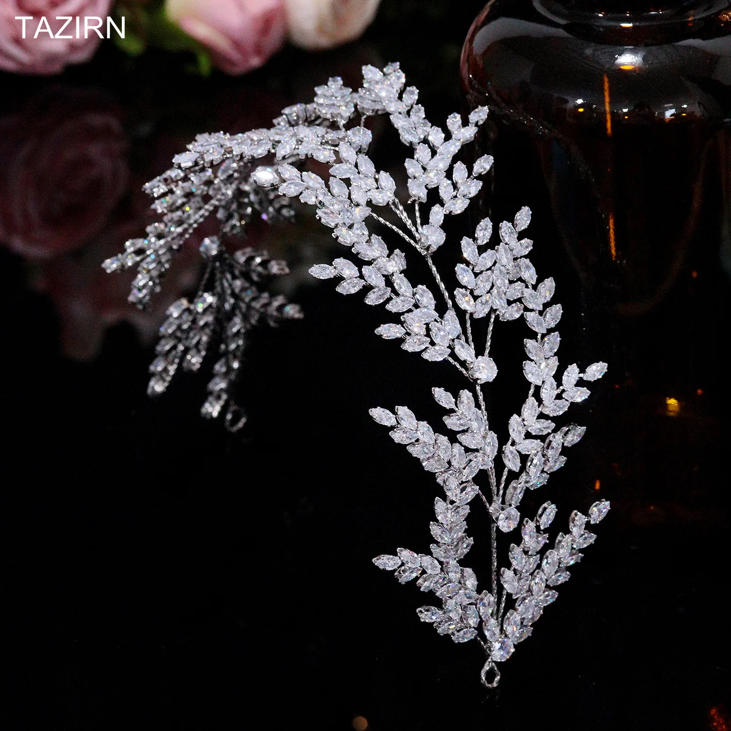 

New Luxury Full Zirconia Wedding Bridal Headband Extend Length Handmade Hairband Bride Hair Vines Headpieces Hair Jewellery Gift