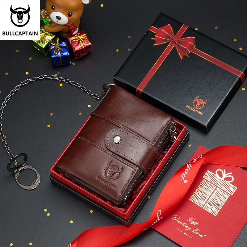 BULLCAPTAIN Leather Wallet Retro Classic Vertical Multi-Card Multi-Function Anti-Theft Brush Zipper Coin Purse