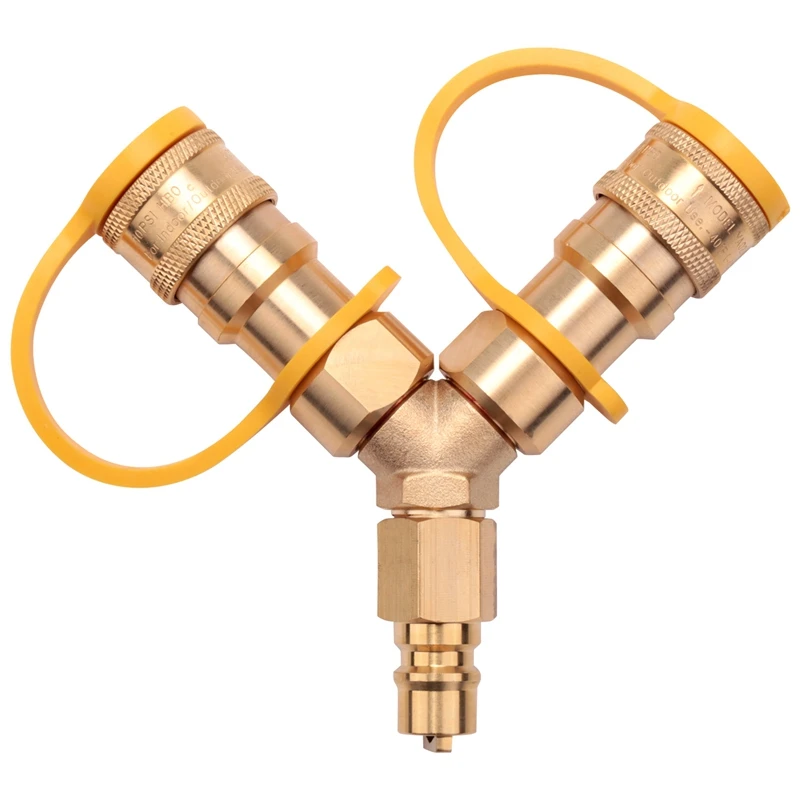 

3/8 Inch Y-Splitter Natural Gas Quick Connect Adapter,Suitable For Weber Natural Gas Grill,Generator, Patio Firepit,Etc.