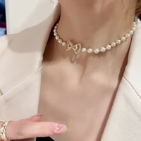 masa new vintage fashion gold color butterfly zirconia baroque pearl clavicle choker for woman wedding party necklace masa43