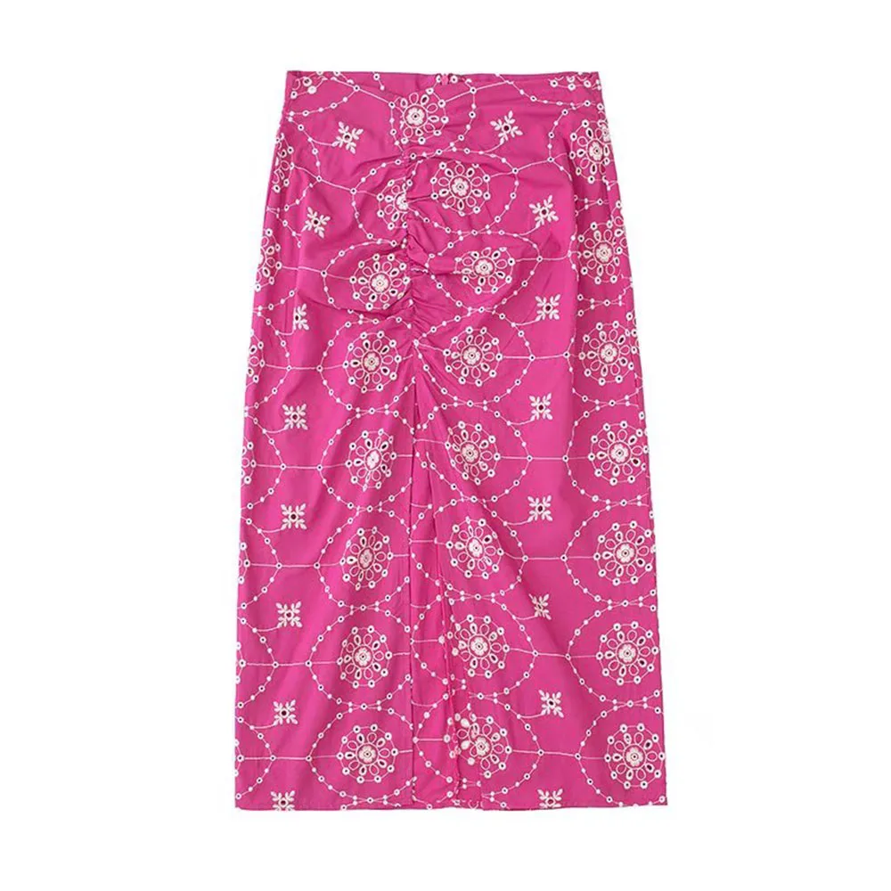 

Женская одежда ZATRHMBM, новая модная вышитая юбка миди с вырезом, винтажная юбка с молнией сзади и высокой талией, женские юбки с разрезом, 2022