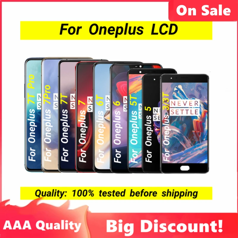 

AAA AMOLED For Oneplus 3 LCD 3T 5 5T 6 6T 7 8 7T 7pro 7Tpro 9 LCD Display Touch Digitizer Assembly For oneplus6T 8Pro 9 LCD