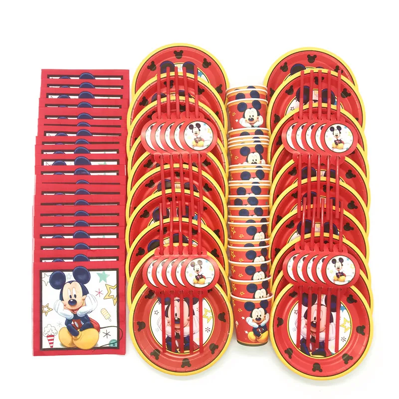 Mickey Boys Birthday Party Decorations Disposable Tableware Cups Plates Red Mickey Party Gift Bag Kids Favors Baby Shower Supply