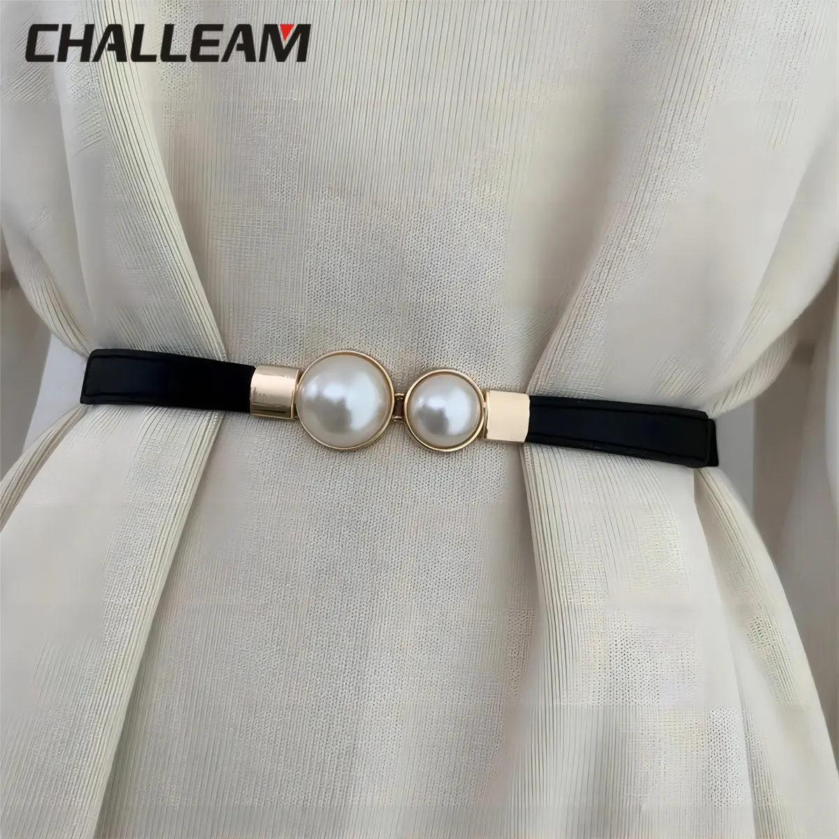 

Пояс женский джинсовый с жемчужинами, черный/белый, 272