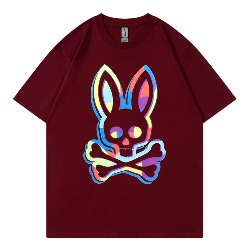 

New Summer Hip Hop T-shirt Cotton Fashion Casual Skull Bunny Graphic Short Sleeve Streetwear Top Men's And Women's Classic