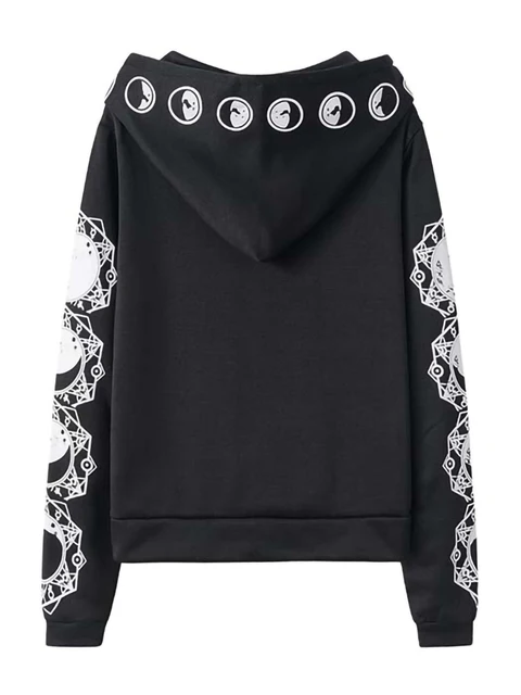 5XL Gothic Punk Women Print Long Sleeve Hoodies Sweatshirts Casual Zipper Jacket Hooded Tops Female Autumn Winter Black Hoodies. 6