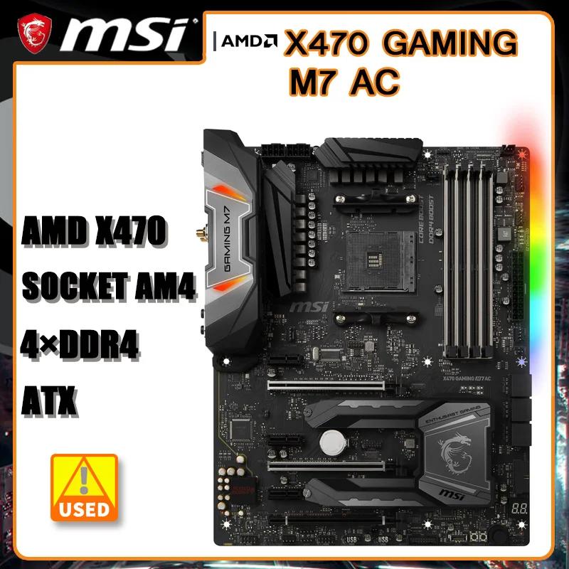 

AM4 X470 Motherboard For RYZEN 5 5500 cpus MSI X470 GAMING M7 AC Motherboard DDR4 64GB PCI-E 3.0 SATA III M.2 USB3.1 ATX