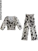 pailete women 2022 fashion with elastic floral print top or floral print palazzo trousers two pieces sets mujer