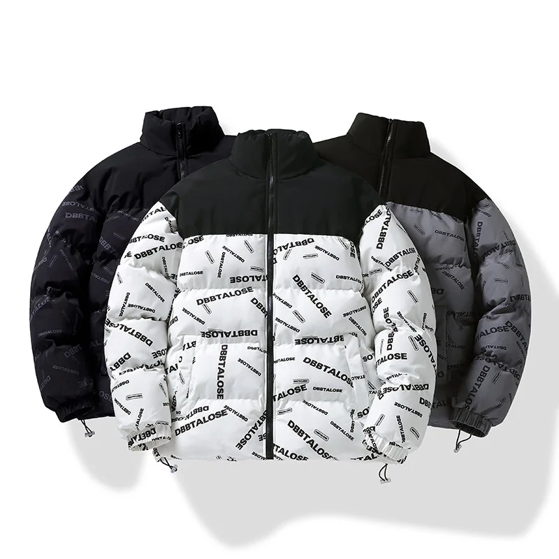 

Winter Warm Parkas Jacket Men Street Harajuku Thicken Zipper Stand Collar Padded Jacket Loose Casual Coat Unisex