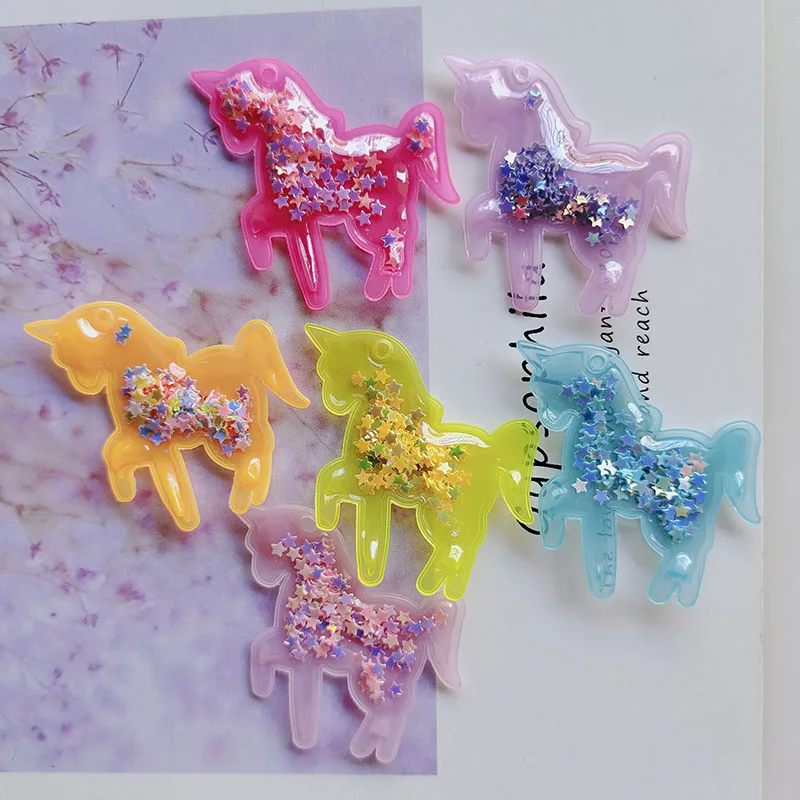 

30pcs/lot PVC Unicorn Transparent Bling bling Flowing Patches Appliques for DIY Children Clip Accessories