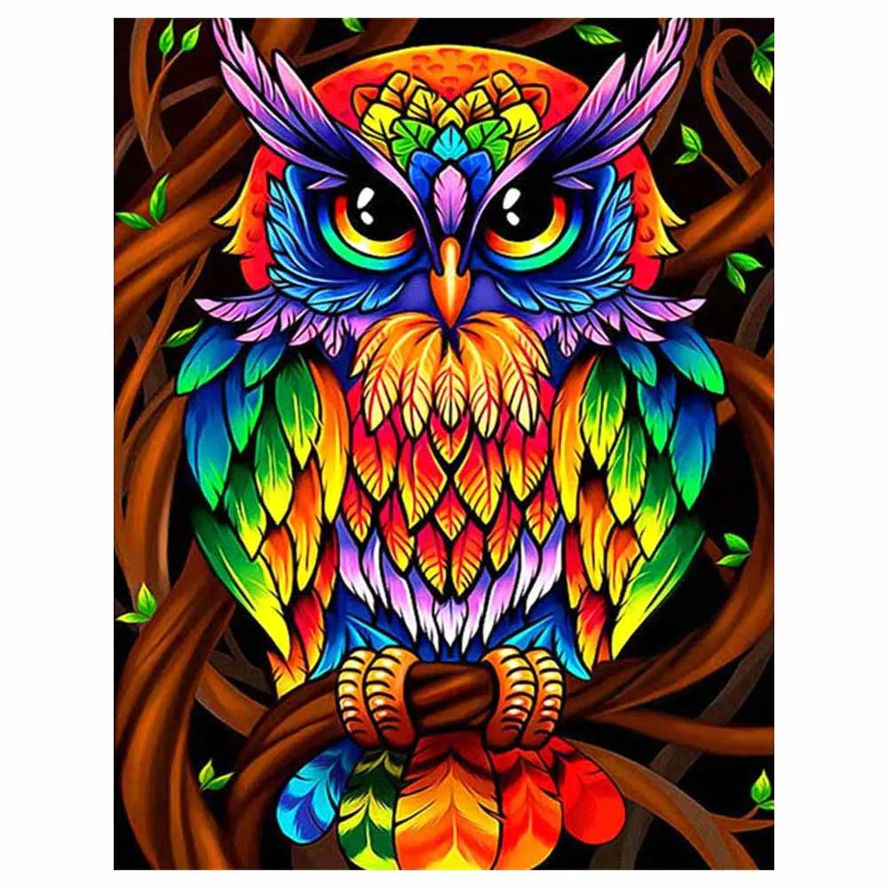 

KamyYi Diamond Painted Owl Full Diamond Square Rhinestone Diamond Embroidery Landscape Mosaic Set Gift