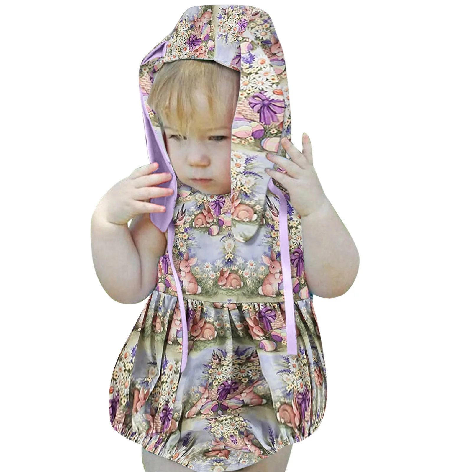 

Romper Easter Rabbit Baby Printed Rabbit Cartoon Ears Hat Girls Infant Set Bodysuitt Girls Simple Clothing Sets Baby