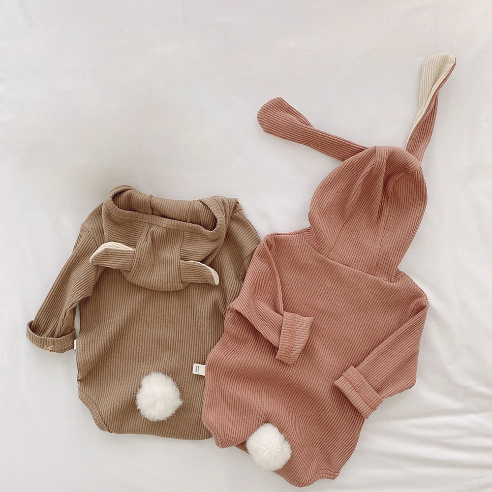 

0-2Y Autumn Baby Clothes New Born Bodysuit Winter Baby Girl Rabbit Ear Hooded Jumpsuit Cotton Long Sleeve Infant Baby Boy Outfit