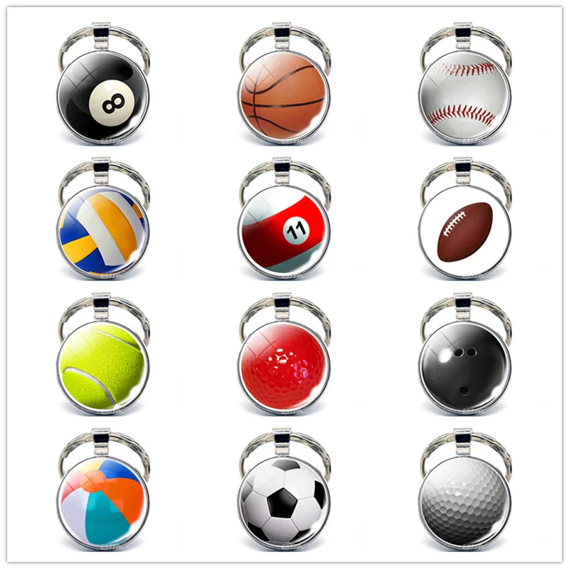 

New Fashion Sports Keychain Car Key Chain Key Ring Football Basketball Golf Ball Pendant Keyring for Favorite Sportsman's Gifts