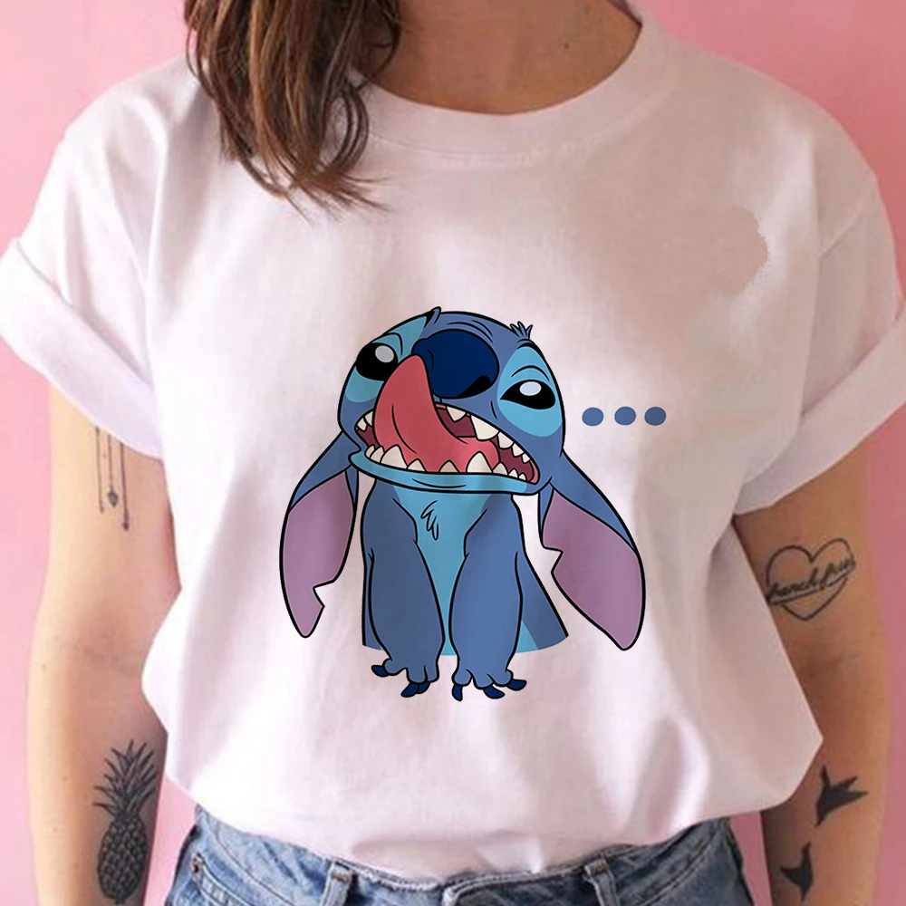 

Cartoon Lilo & Stitch Printed Casual Loose S-3XL Size Korean Style 2021 Summer Short Sleeve Women Top Female Disney T-shirts
