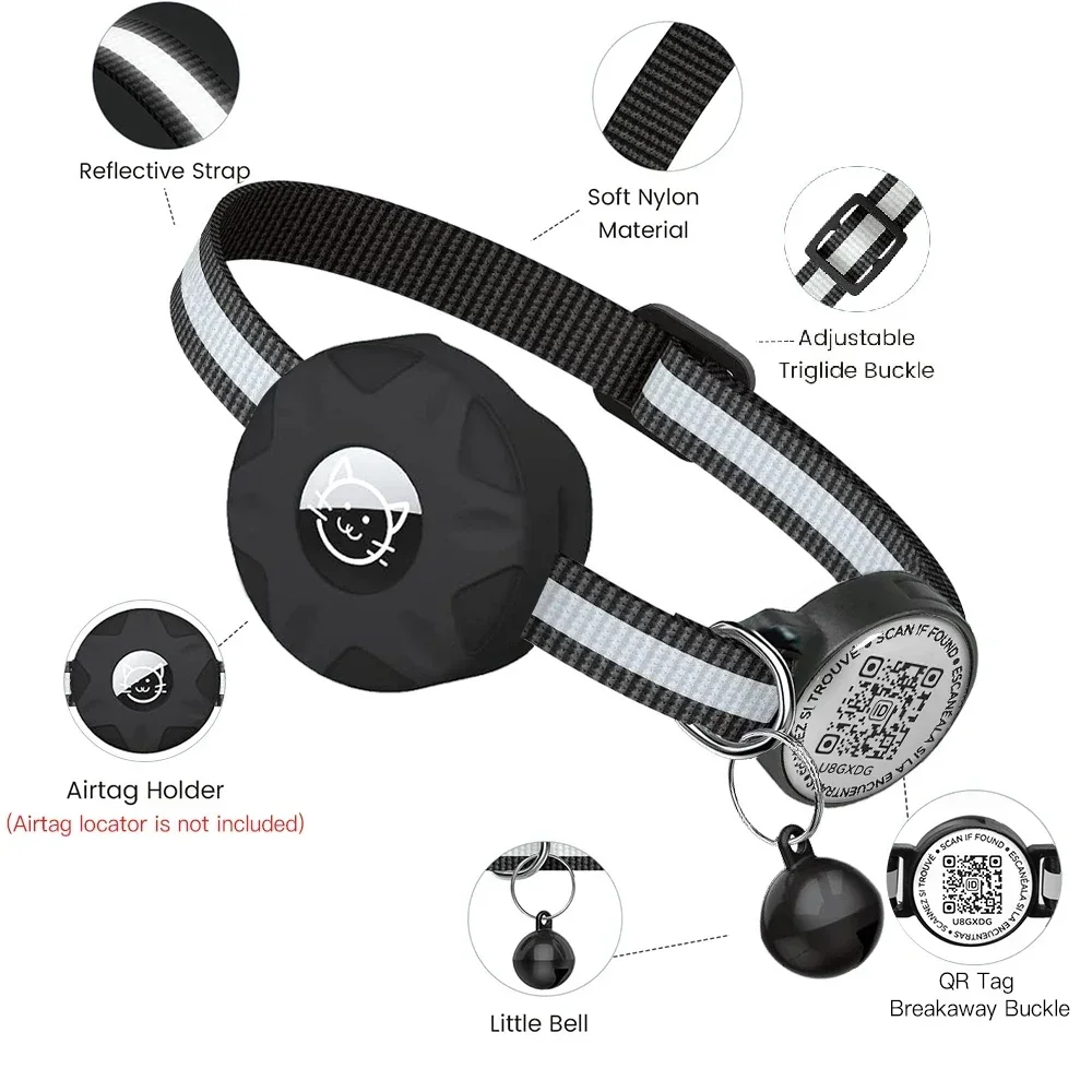 Air Tag Cat Collar &amp QR ID Anti-Lost Positioning GPS Tracker с Airtag Case Kitten Светоотражающий Gato Collier Chat