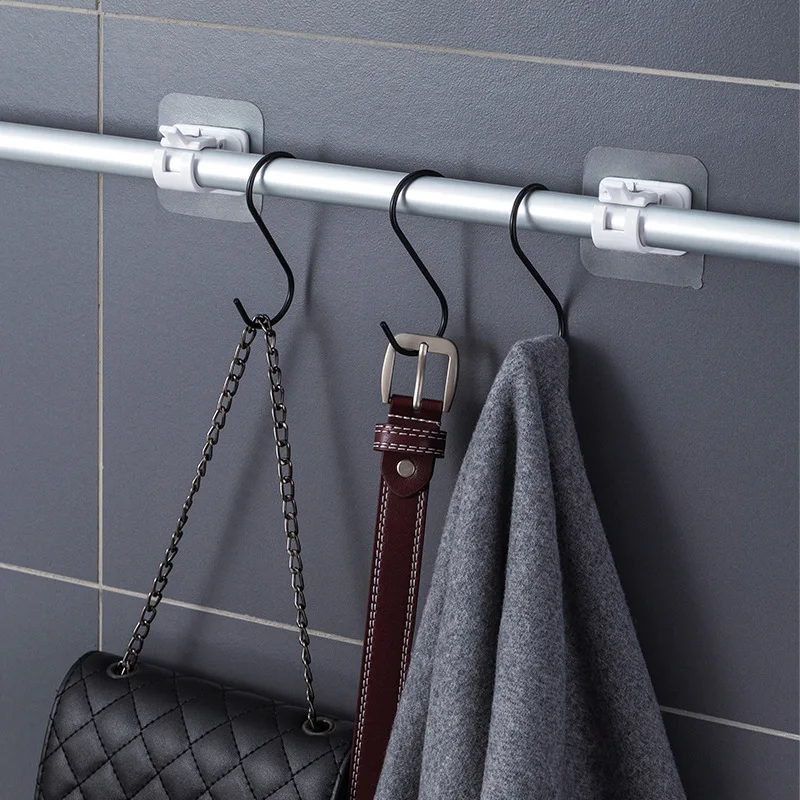 

4/2pcs Nail-Free Adjustable Curtain Rod Holder Clamp Hooks Rod Bracket Self Adhesive Wall Curtain Fixed Clip Hanging Hook ABS